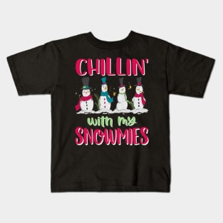 Funny Chilling With My Snowmies Christmas Holiday Design Kids T-Shirt